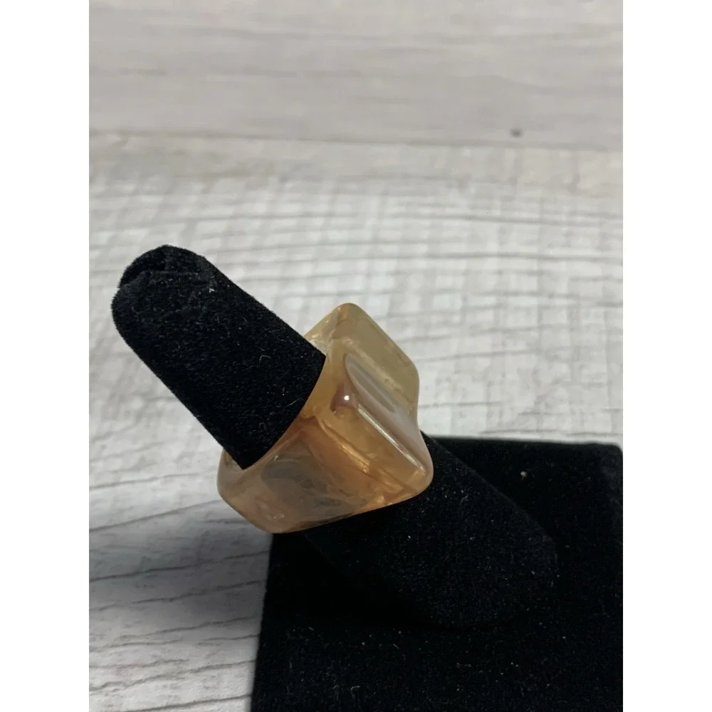 Colorful Acrylic Ring - Transparent Resin Geometric Tan Square Irregular Ring
